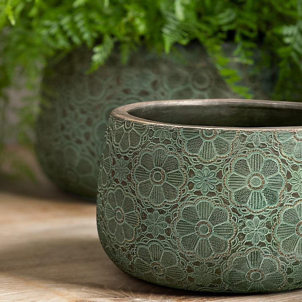 Geëtste Madelief Plantenbak || Groen met Brons