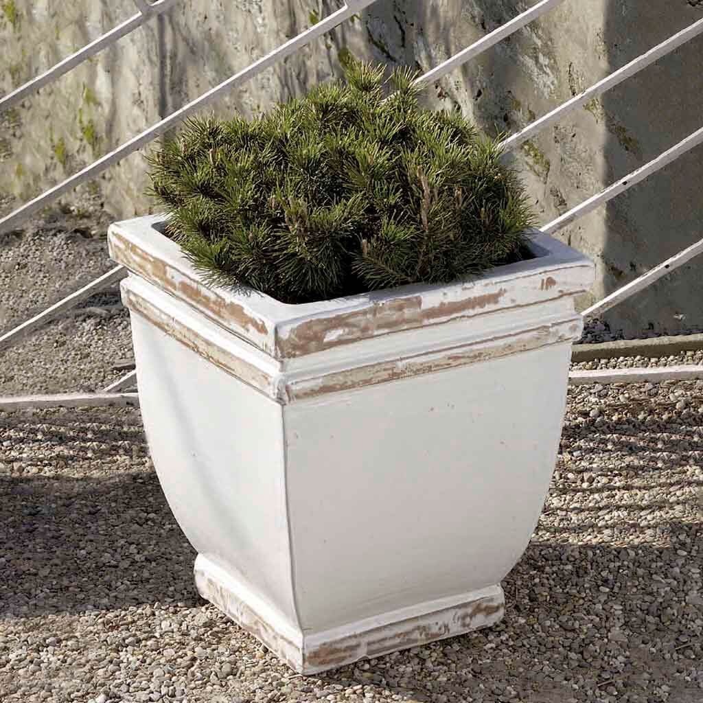 Square Rolled Rim Planter || Antique White